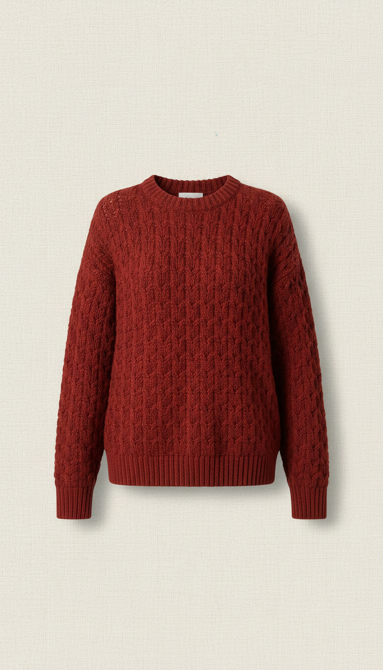 Brick red structured knit sweater